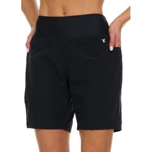 NWT Hurley Womens High Waisted Swim Board Shorts Pockets Inner Liner Black Med